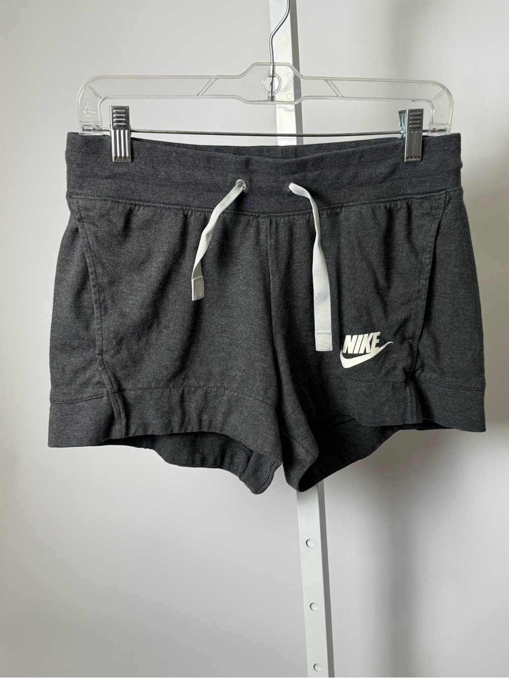 Nike Women's Charcoal Gray Fleece Drawstring Athletic Shorts with White Logo #67